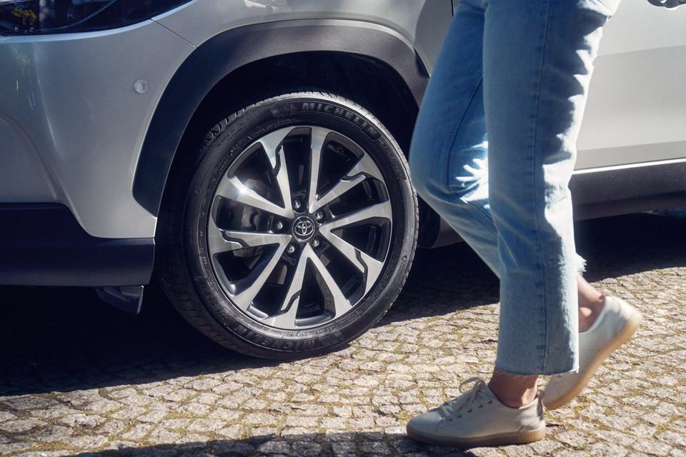 A close-up of an attractive alloy wheel